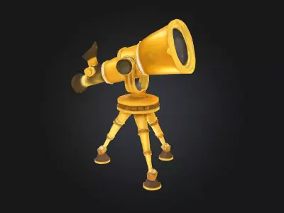 Golden Telescope Icon 3D model