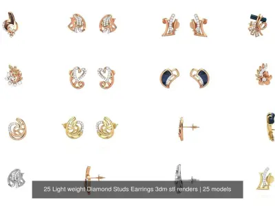 25 Leaves Flower Nature Light weight Diamond Studs Earrings 3dm 3D Model Pack
