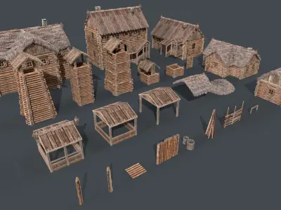 Wooden Village Low-poly 3D model purchase
