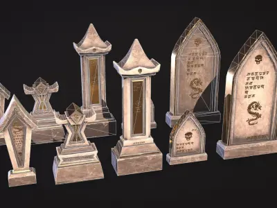 Fantasy Gravestones Low-poly Game-ready Low-poly 3D model