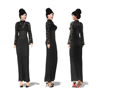 Black Victorian Outfit Earrings Top Skirt Low-poly 3D model