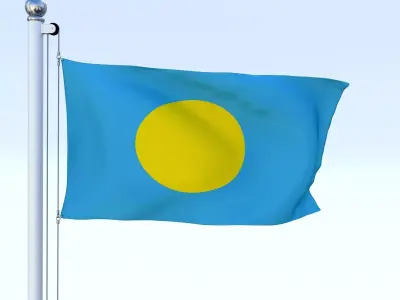 Animated Palau Flag Low-poly 3D model