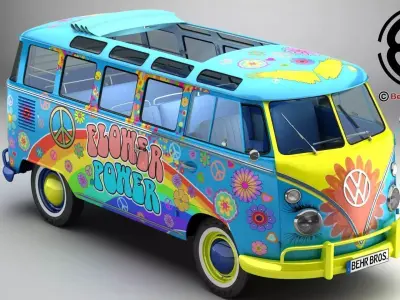 Volkswagen Type 2 Samba 1963 Hippie  3D model