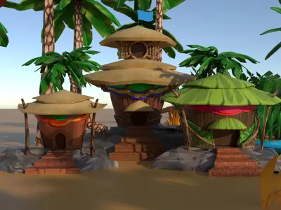 Coco Oasis Village  Stylized 3D Environment Pack Low-poly 3D model