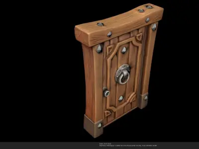 Stylized Medieval Wooden Door 3D Model - AI Low-poly 3D model