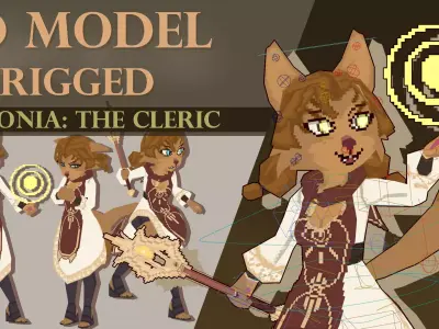 3D Lowpoly style furry character with Rig - Fevronia The Cleric Low-poly 3D model