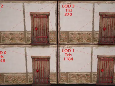 Doors and Walls Medieval Set Low-poly 3D model
