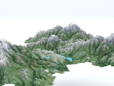 Mountain Lowpoly map with mountains and lakes 3D model
