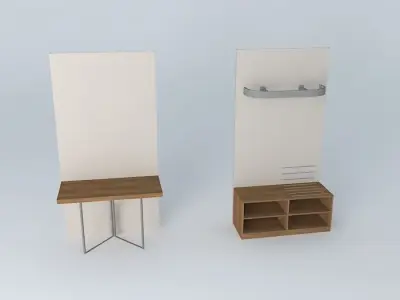 Furniture bathroom with two doors and wooden bench Free 3D model