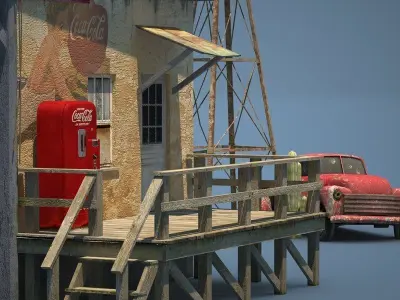 Old Farm and Shop Game Ready Low-poly 3D model