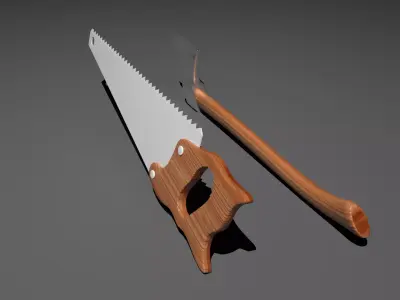 Low Poly Axe  Hand Saw Tool Set Low-poly 3D model