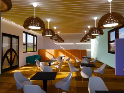 Cafeteria interior of restaurant with tables and chairs 3D model