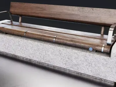 Modern Concrete and Wood Park Bench Low-poly 3D model