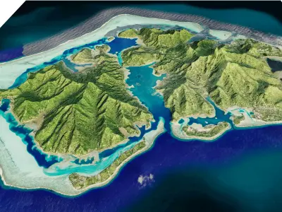 Huahine Island full 3d model terrain Low-poly 3D model