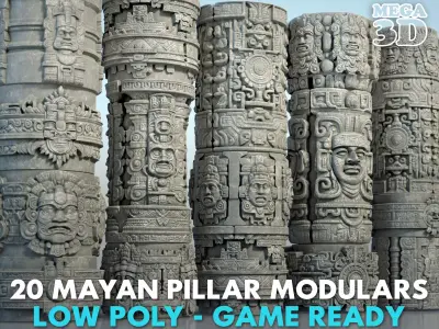 Low poly Mayan Pillar Temple Modular - 240405 Low-poly 3D model