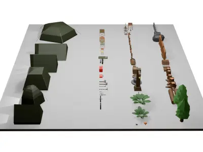 Low Poly Camping Asset Pack - Modular Stylized 3D Models Low-poly 3D model