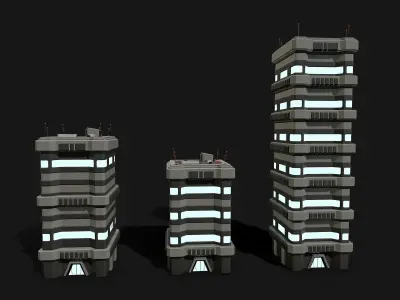 Lowpoly Modular Scifi Building  Low-poly 3D model