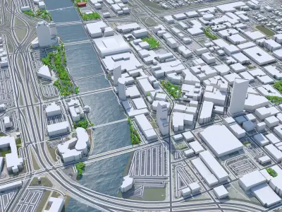 Grand Rapids Downtown Michigan USA Low-poly 3D model
