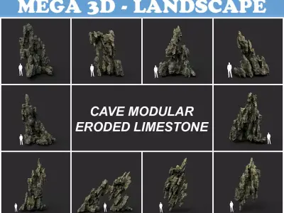 Low poly Cave Eroded Limestone Modular 210727 Low-poly 3D model