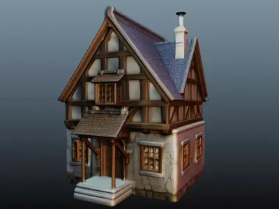 Mediaval fantasy stone house High-Poly 3D model