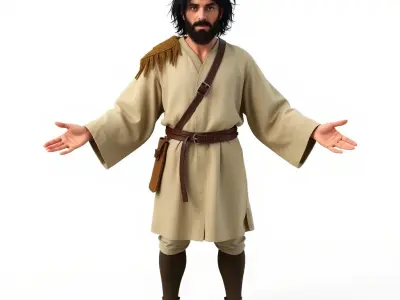 Medieval Wanderer Character Model  Rigged and Animated Low-poly 3D model