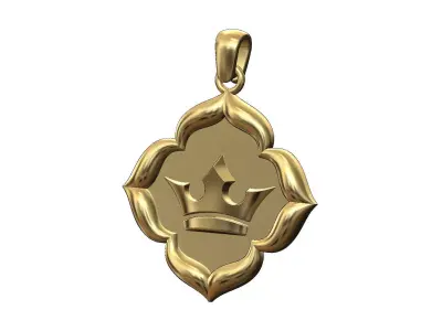 Crown floral window pendant with bail 3D print model