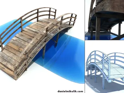 Low Poly Old Wooden Bridge 2 Low-poly 3D model