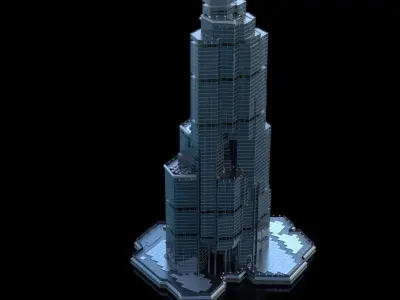 Futuristic Future Modern City Building Skyscraper 04 Low-poly 3D model