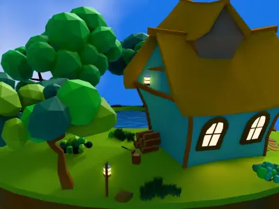 Floating Island Low-poly 3D model