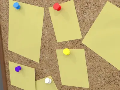 Pinboard bulletin board with sticky notes Low-poly 3D model