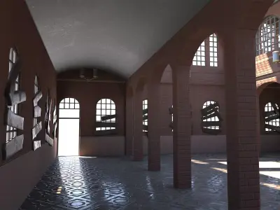 Abandoned Industrial Brick Engine House Depot 19th Century Style Low-poly 3D model