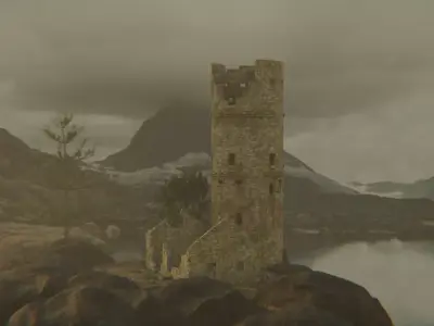 Low Poly Ruined Medieval Tower  Game Ready 3D Asset Low-poly 3D model