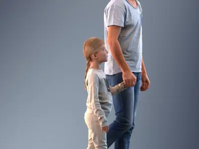 Father and daughter walking 3D model