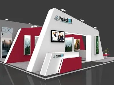 Exhibition Stall 3D Model 12 Mtr X 10 Mtr 3 Sides Open 3D model