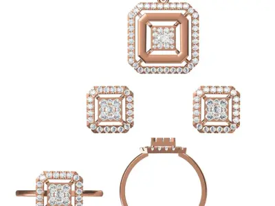 Light Minimalist Diamond Ring Earrings Pendant Set 3D print model