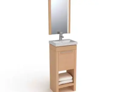 Wooden Bathroom Sink And Mirror 3D model