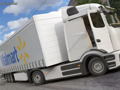 Electric Truck with Walmart Trailer White Rigged for Maya 