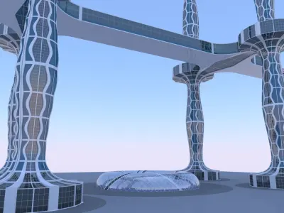 Future skyscrapers with maglev station 3D model