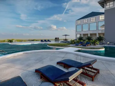 Spa Area Along with swimming pool near ocean design  3D model