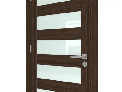 Door-042 modern wooden door with glass panels 3D model