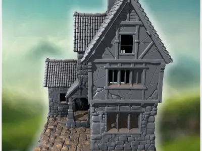 Small rural house with a thatched roof timber framing and detail 3D print model