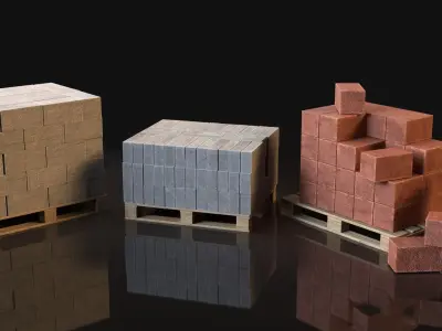 Concrete Block Set Free 3D model