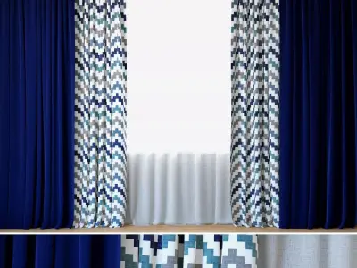 Curtains 58 Curtains with Tulle DIHIN HOME Wavy Stripes Printed 3D model