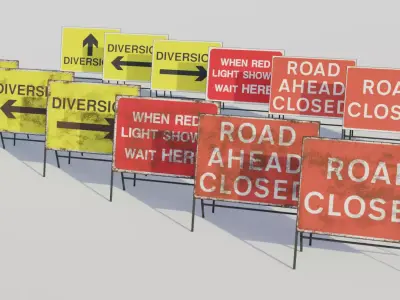 Temporary Traffic Sign - Low-poly PBR Low-poly 3D model