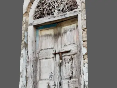 Exterior antique Indian wooden door1 3D model