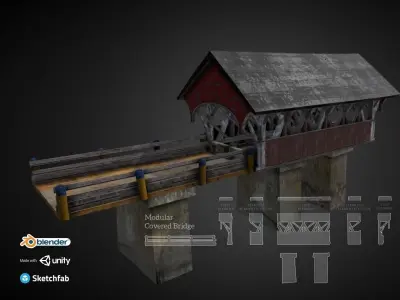 Modular Covered Bridge  Low-poly 3D model