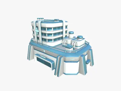 SciFi Hospital A01 White Blue - Sci Fi Exterior Design Low-poly 3D model