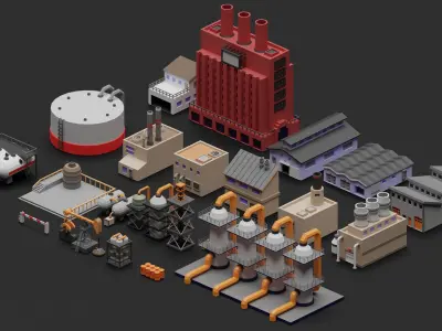 Industrial low poly asset Low-poly 3D model
