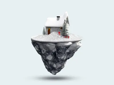 Christmas house on island with snow 3D model