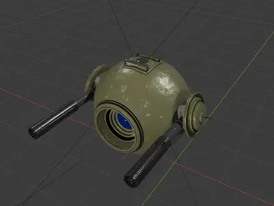 Aged Green Robot Sphere with Blue Light and Functional Details 3D model
